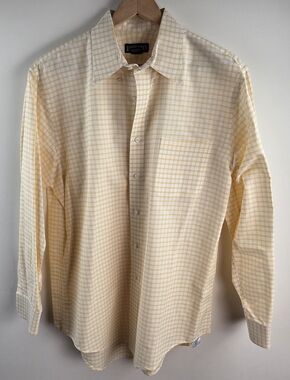 Lands End Oxford Shirt Mens 16 33 Yellow Long Sleeve Button Down Striped Cotton